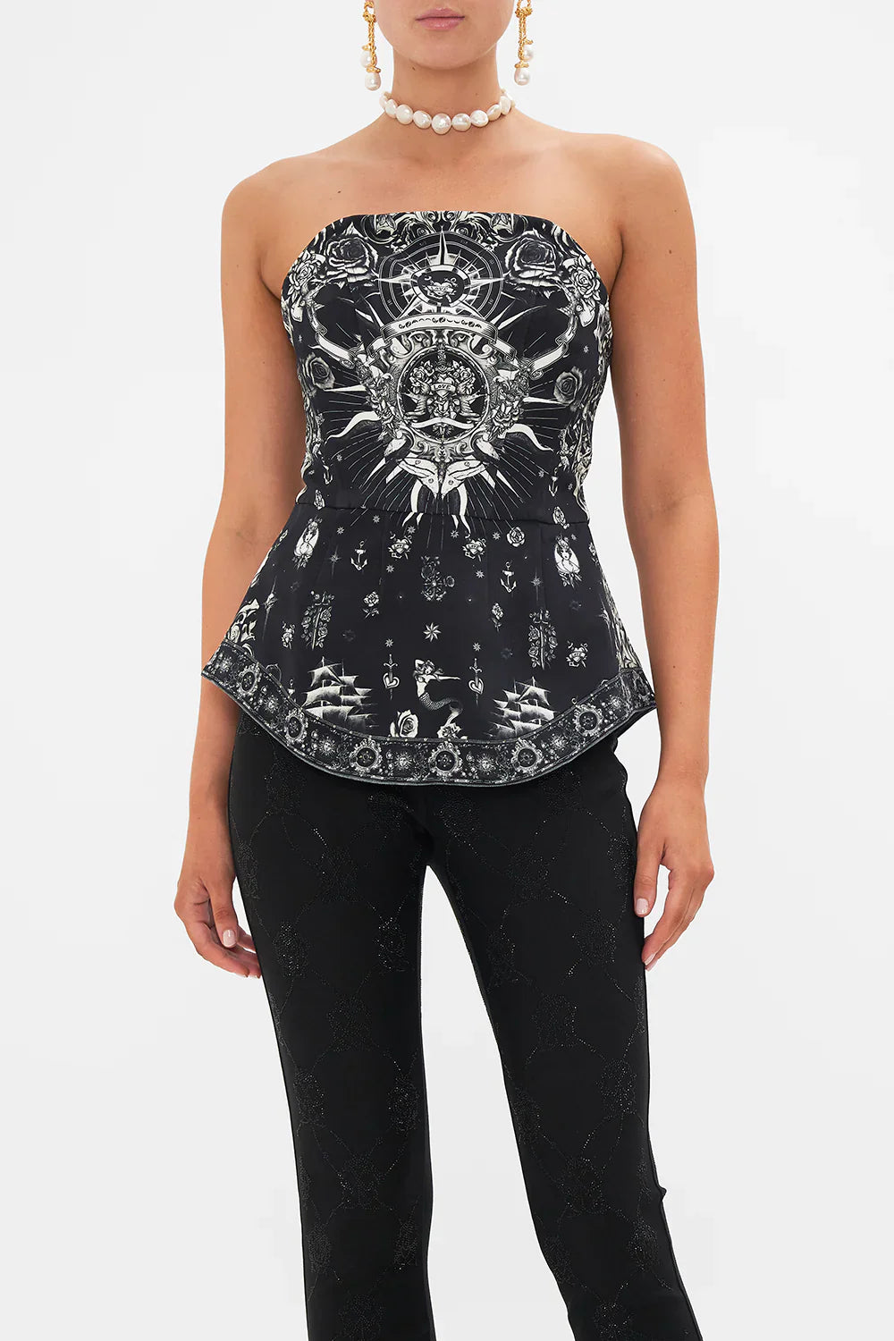 Camilla Tales of Tattoo Curved Hem Zip Detail Corset **