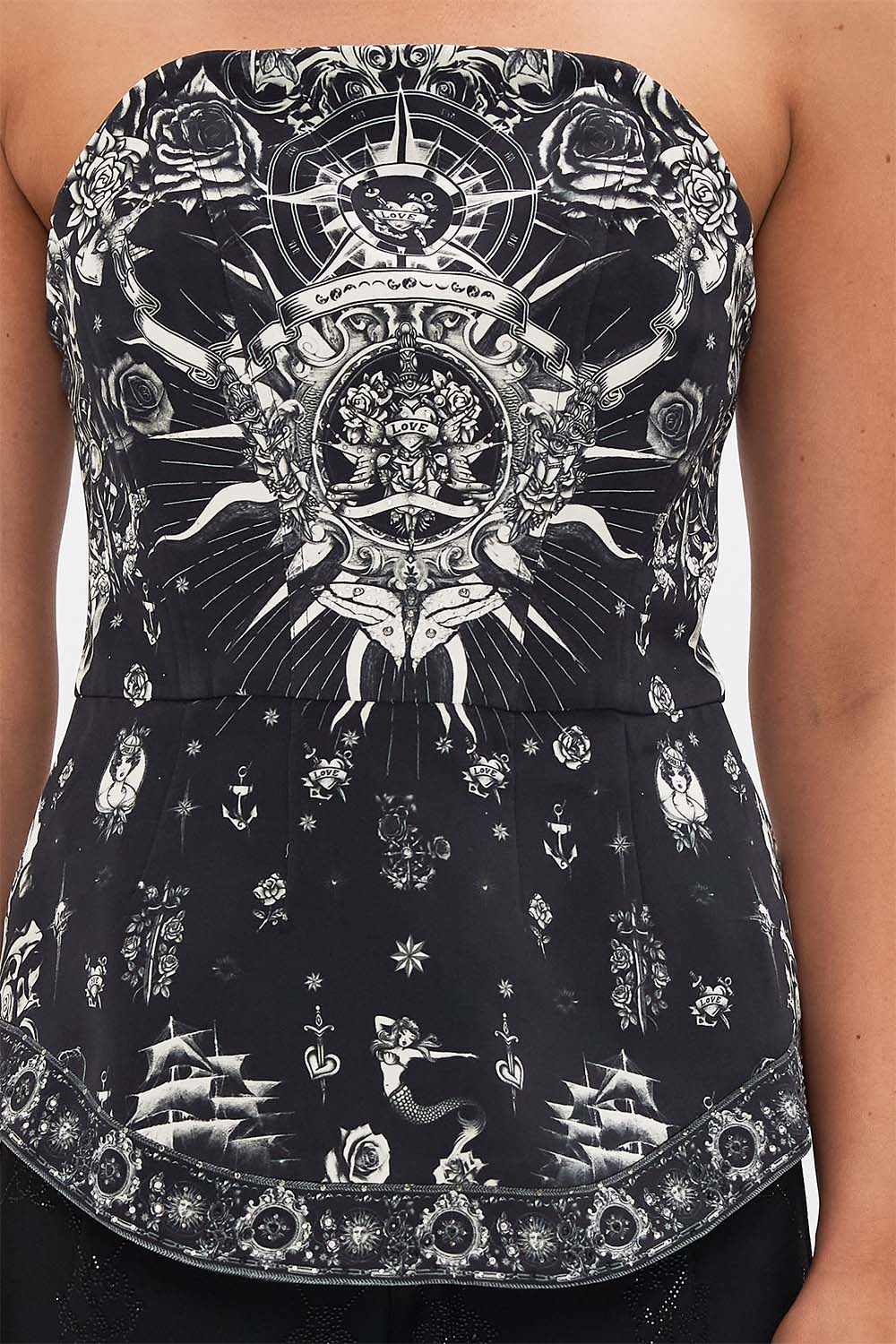 Camilla Tales of Tattoo Curved Hem Zip Detail Corset **