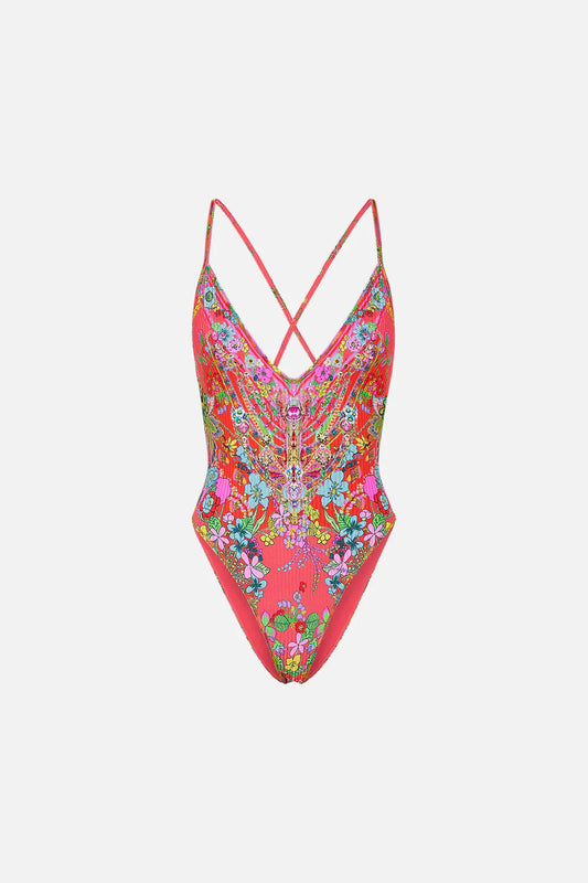 The Windmills and Wildflowers V Neck One Piece with Multicolour Stitching **