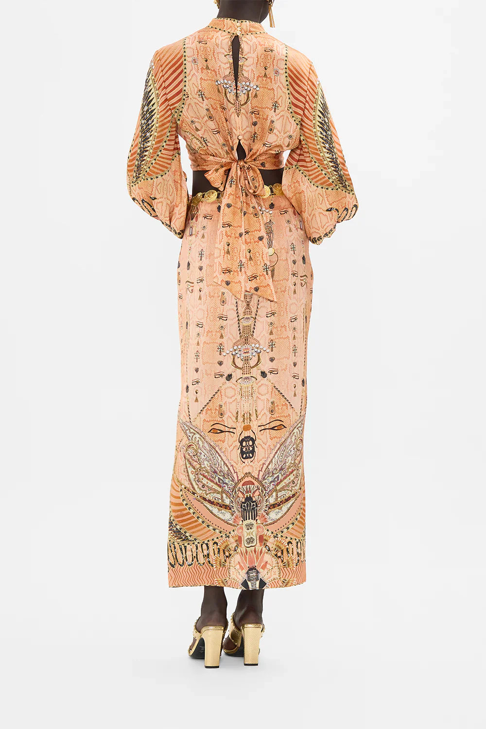 Camilla Kingdom Of Hieroglyphs Long Sleeve High Neck Top With Front Knot **