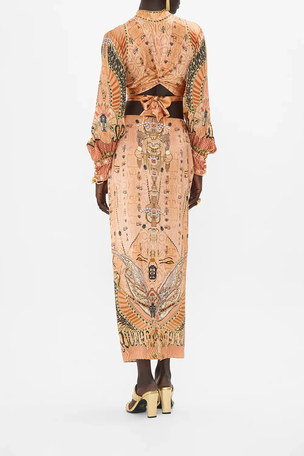 Camilla Kingdom Of Hieroglyphs Long Sleeve High Neck Top With Front Knot **