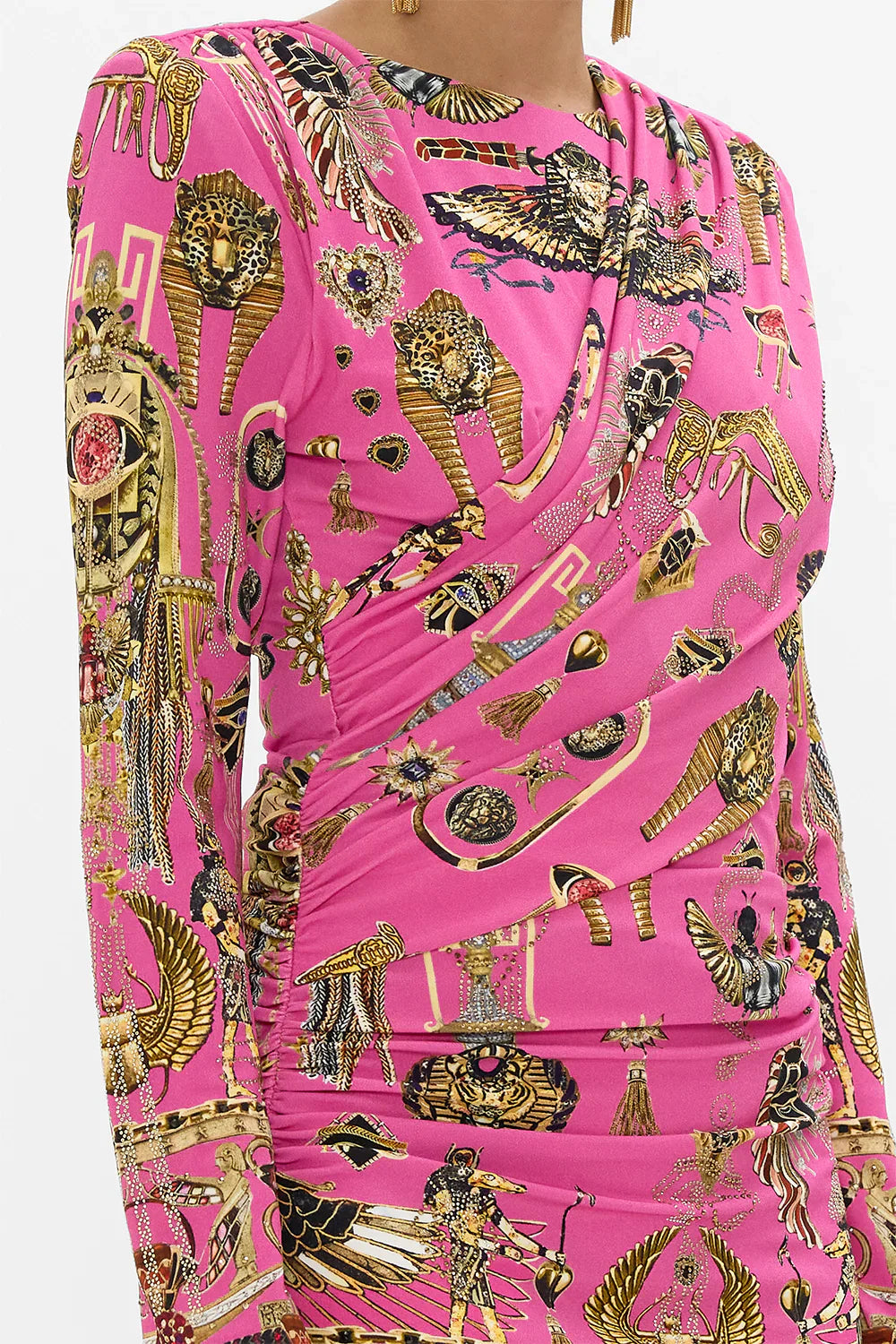 Camilla The Song of the Scarab Asymmetrical Draped Long Sleeve, Short Dress **