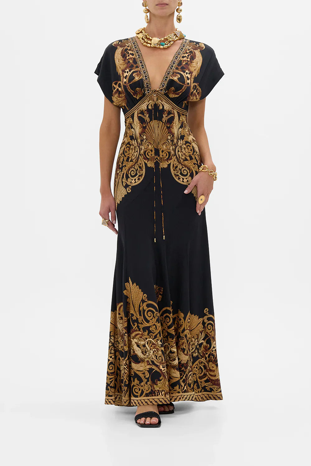 Camilla Era Of Empires V Neck Hardware Dress with Neck Tie **