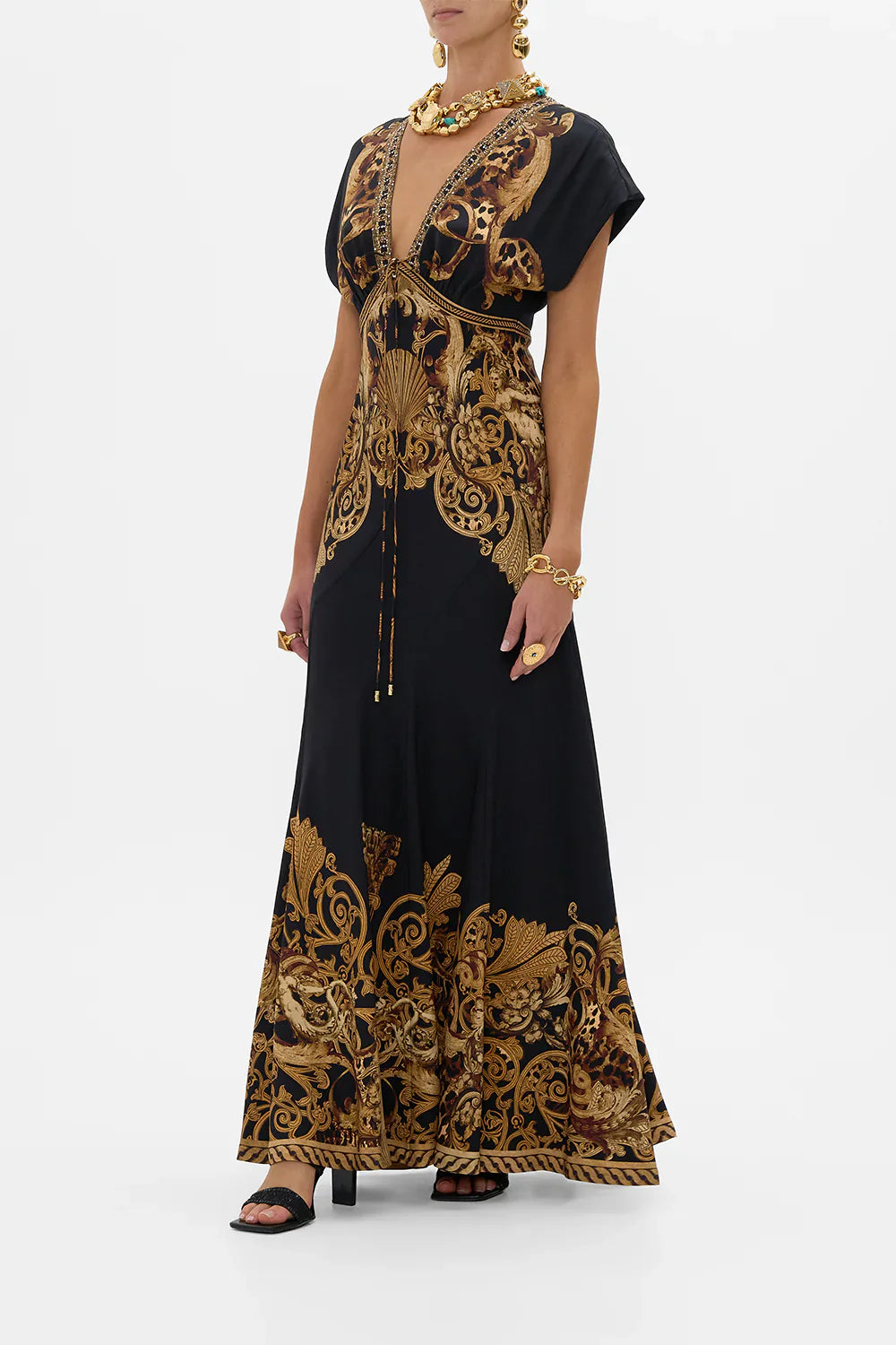 Camilla Era Of Empires V Neck Hardware Dress with Neck Tie **