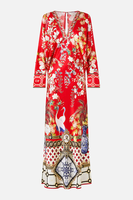 Camilla Lisbon Luxe Plunge Neck Draped Shoulder Dress **