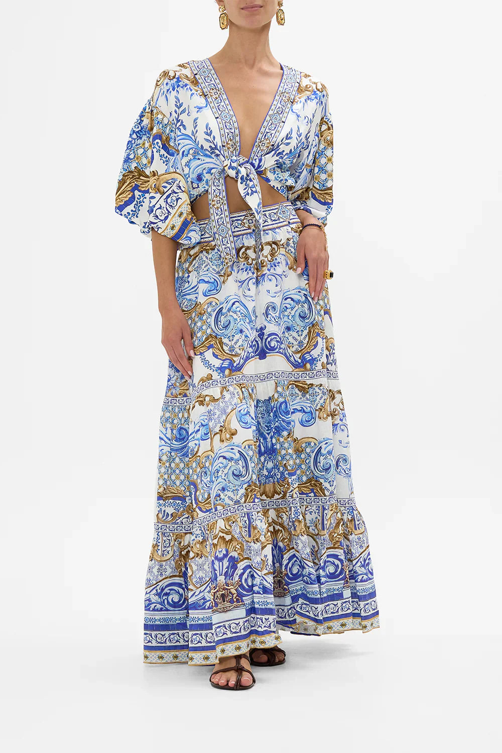 Camilla Azul Adventures Tie Front Puff Sleeve Top