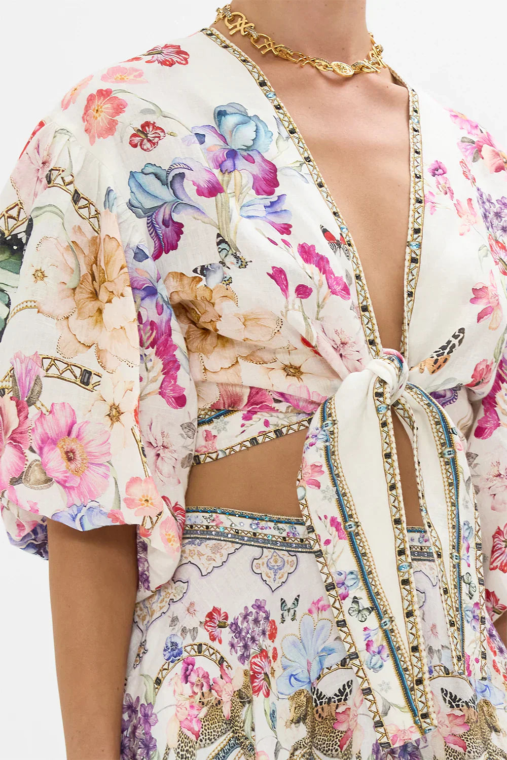 Camilla Monserrate Magic Tie Front Puff Sleeve Top