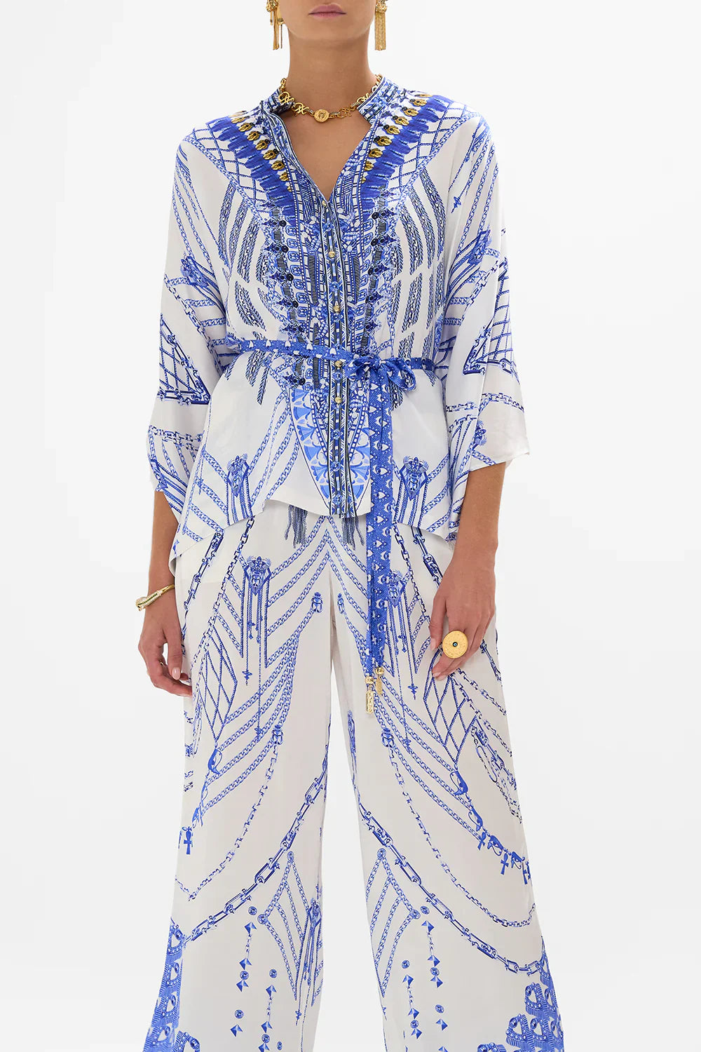 Camilla Dancing With Daylight Button Through Scarf Blouse **