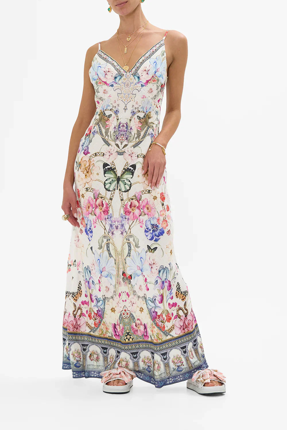 Camilla Monserrate Magic V Neck Full Length Bias Slip Dress