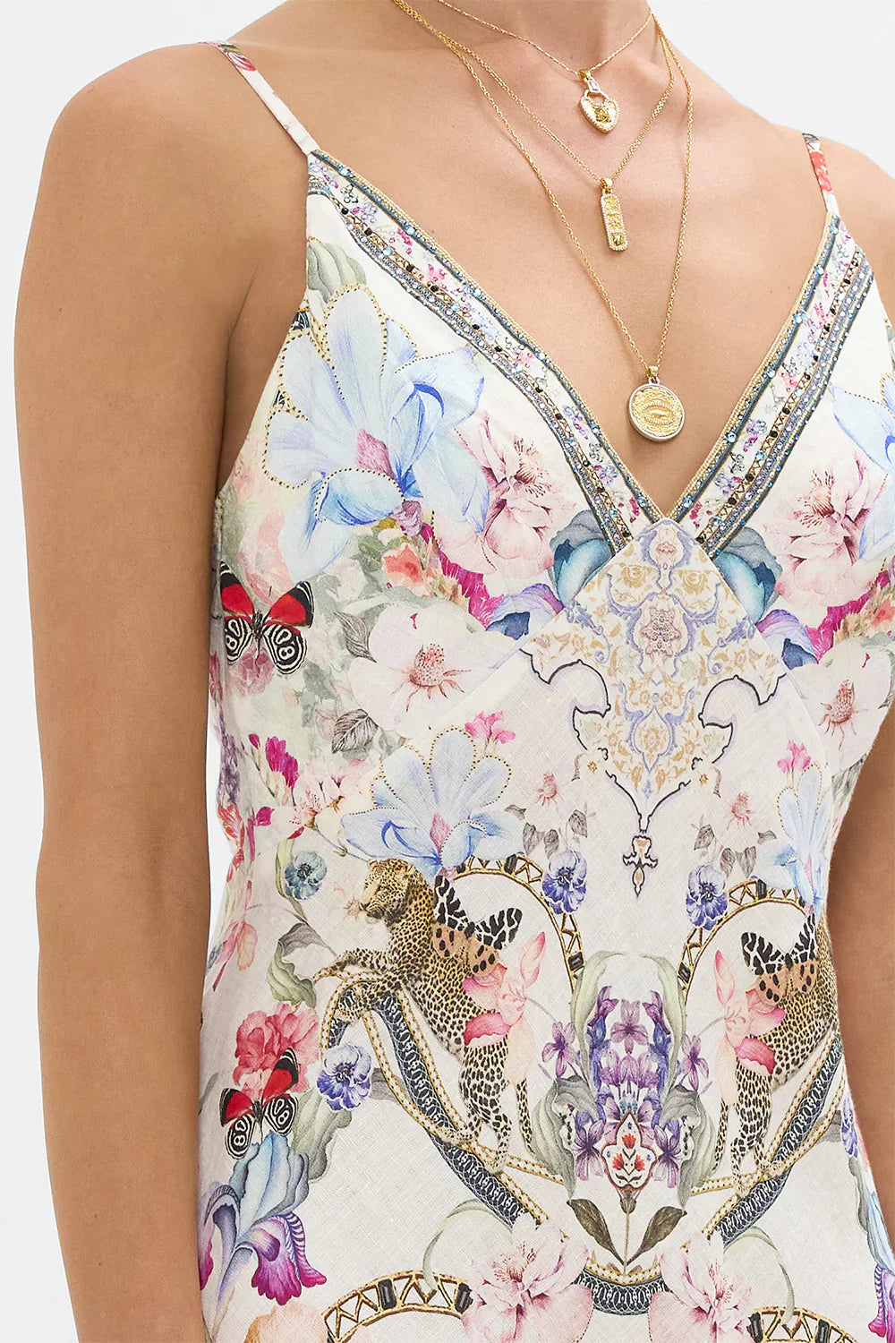 Camilla Monserrate Magic V Neck Full Length Bias Slip Dress