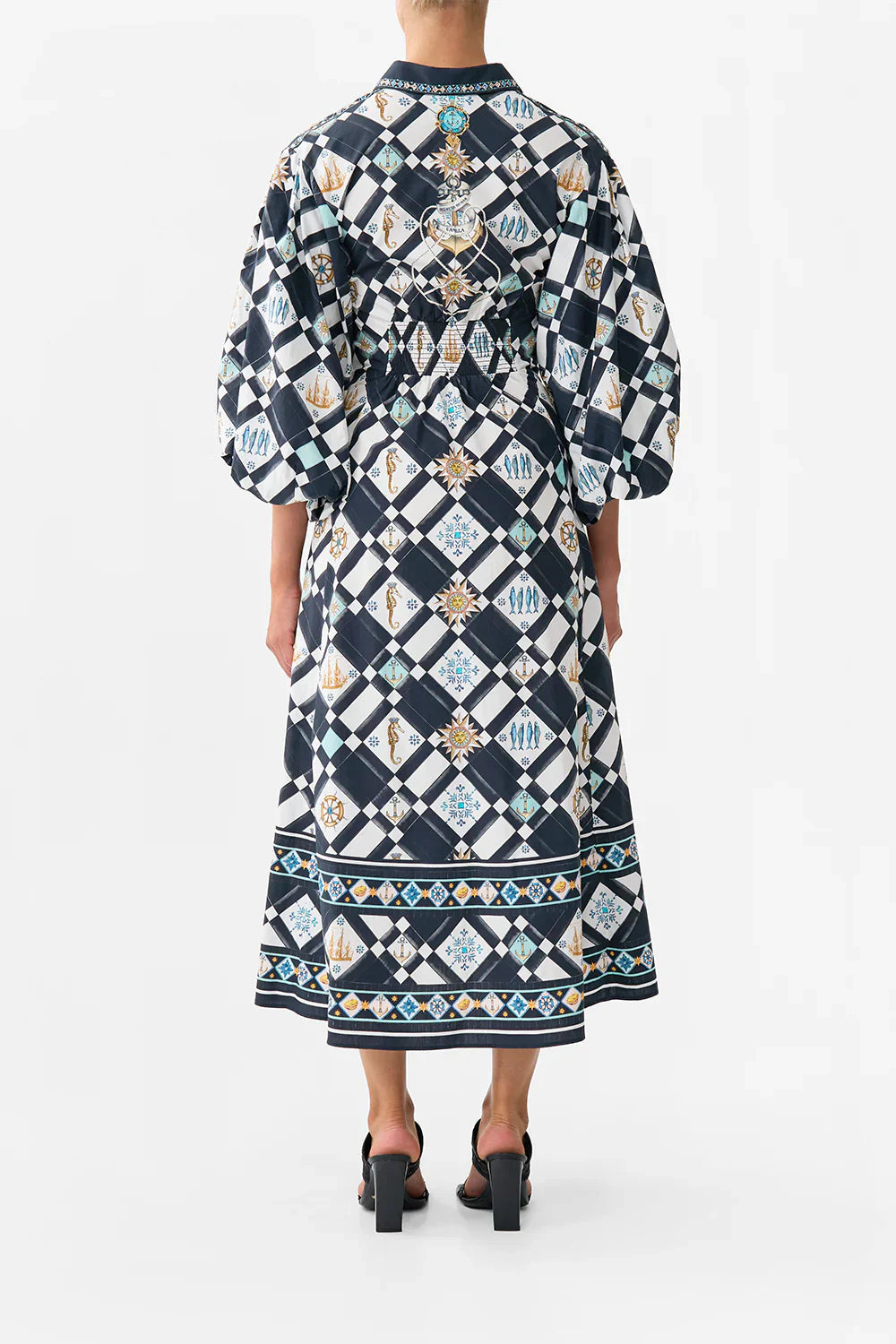 Camilla Folk Afloat Waist Tie Shirt Dress With Bubble Sleeve