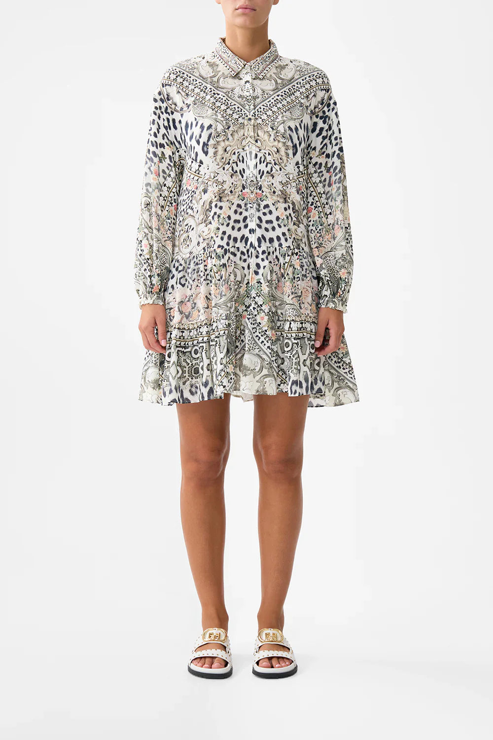 Camilla Marble Heaven Long Sleeve Tiered Short Dress