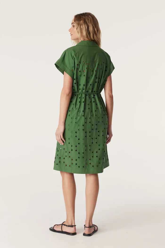 Cable Ally Embroidered Dress - Green