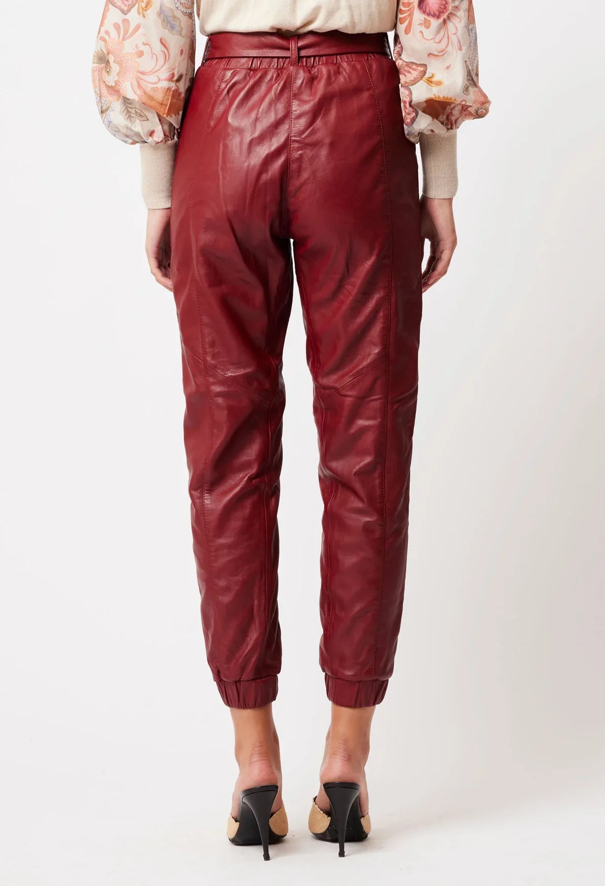 Once Was Tallitha Leather Hi Waist Elastic Cuff Pant - Scarlett