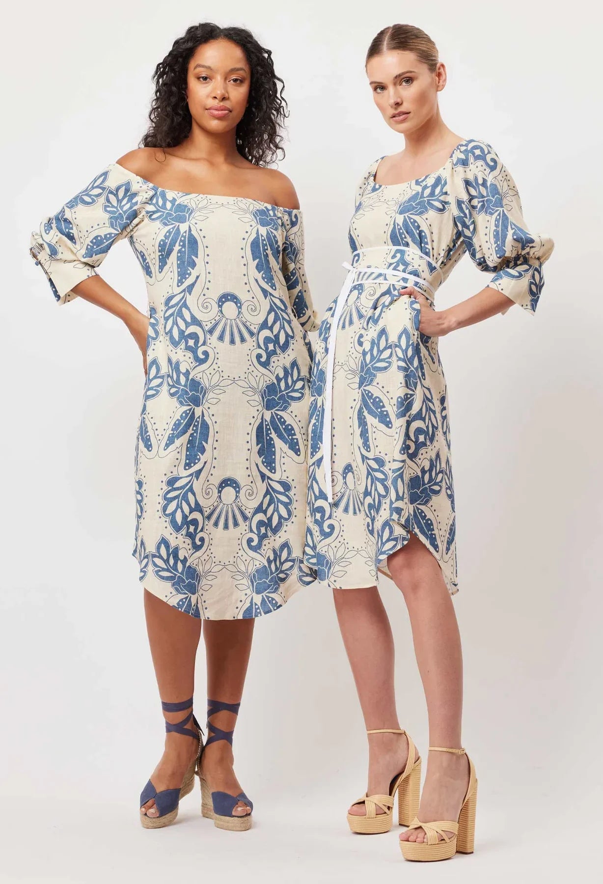 Once Was Templo Linen Viscose Midi Dress in Del Sol Azure