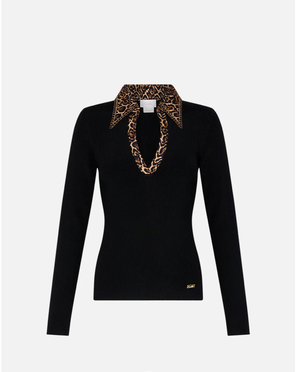 Camilla Amsterglam Fitted Knit Top with Silk Collar **