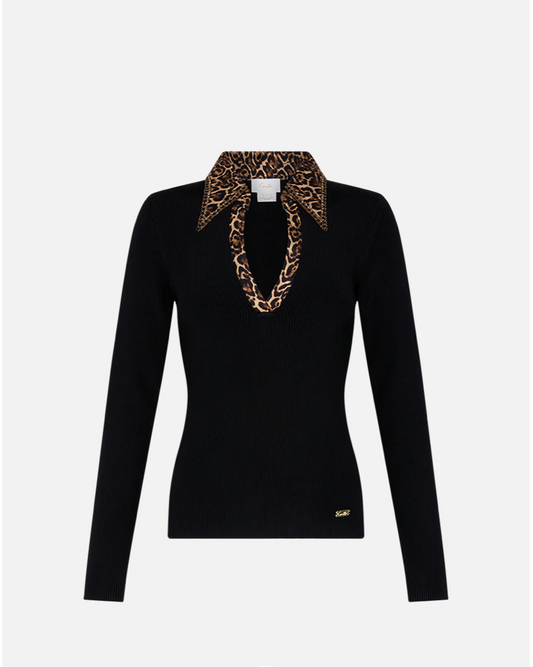 Camilla Amsterglam Fitted Knit Top with Silk Collar **