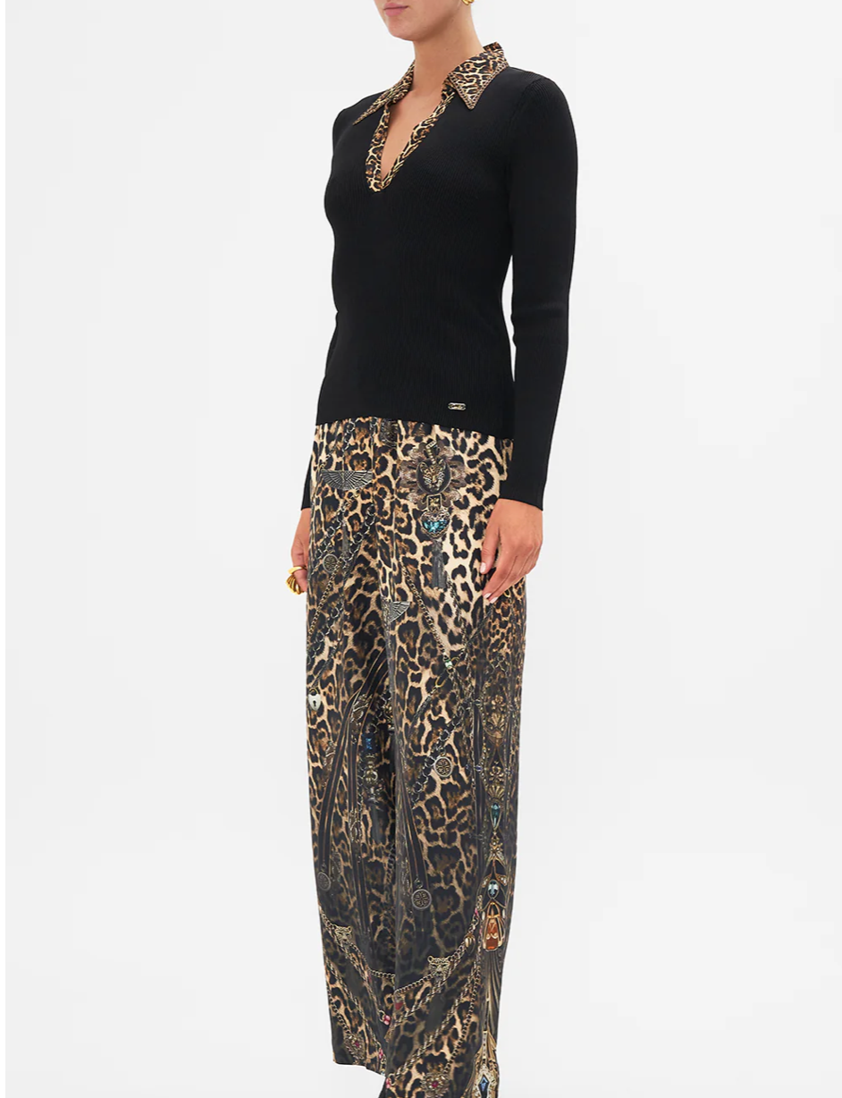 Camilla Amsterglam Fitted Knit Top with Silk Collar **