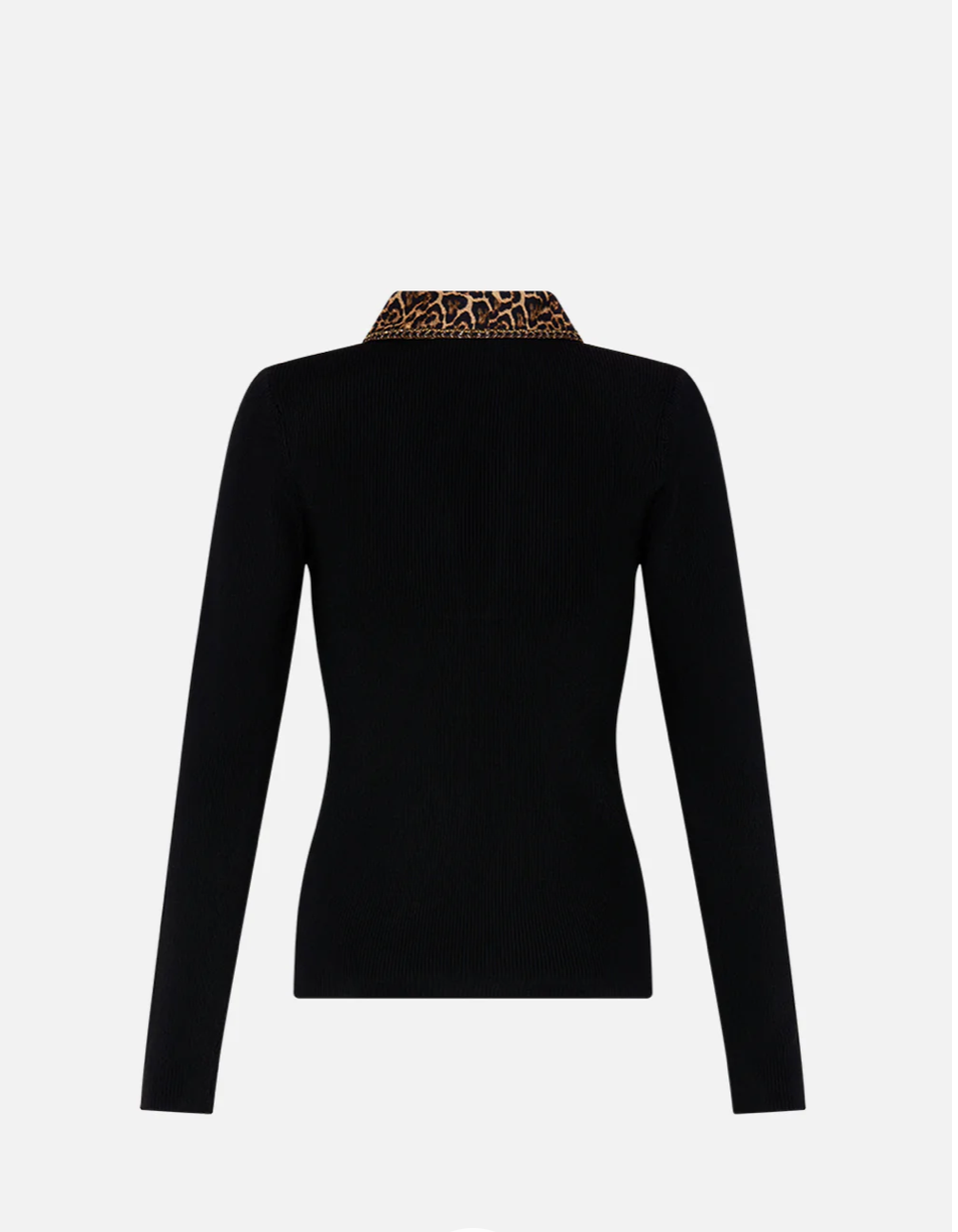 Camilla Amsterglam Fitted Knit Top with Silk Collar **