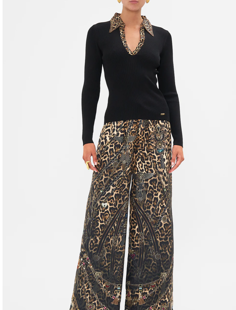 Camilla Amsterglam Fitted Knit Top with Silk Collar **