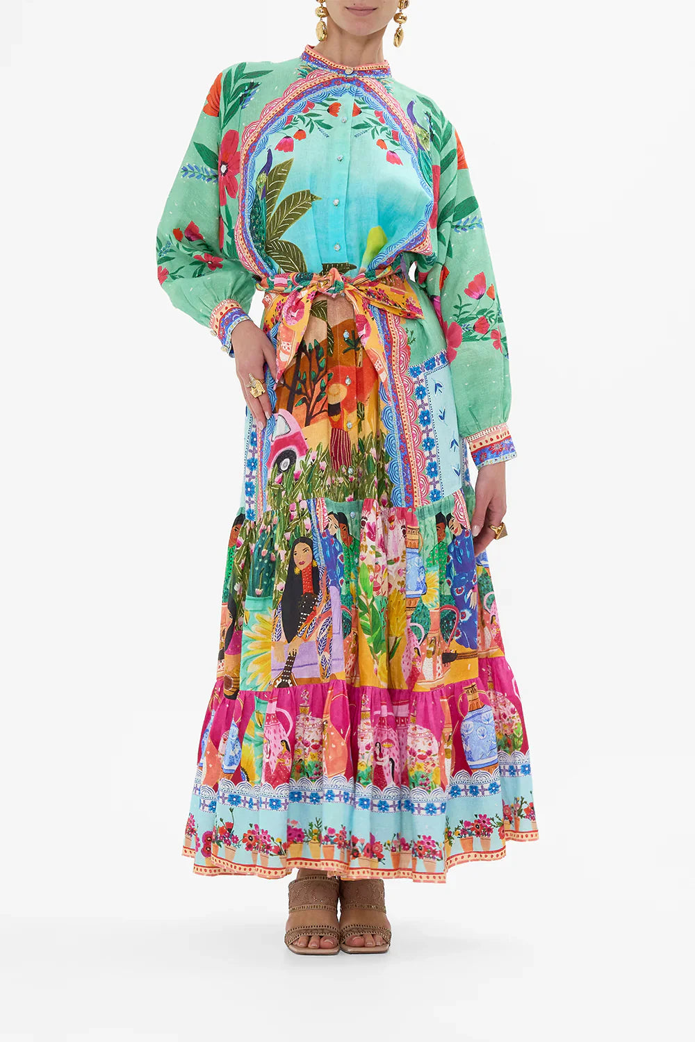 Camilla Queens of Creation Tiered Shirtdress With Wide Waist Tie **