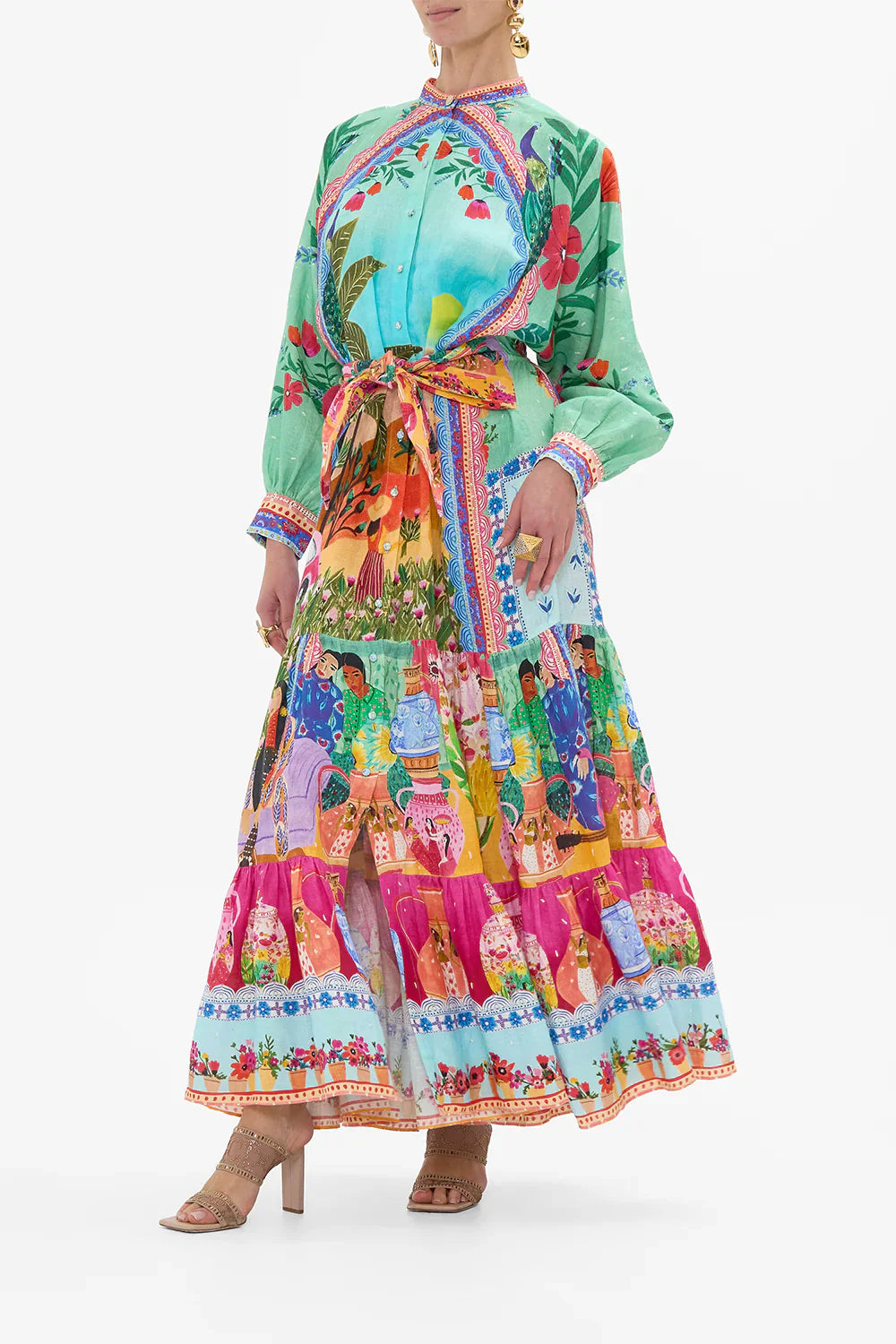 Camilla Queens of Creation Tiered Shirtdress With Wide Waist Tie **