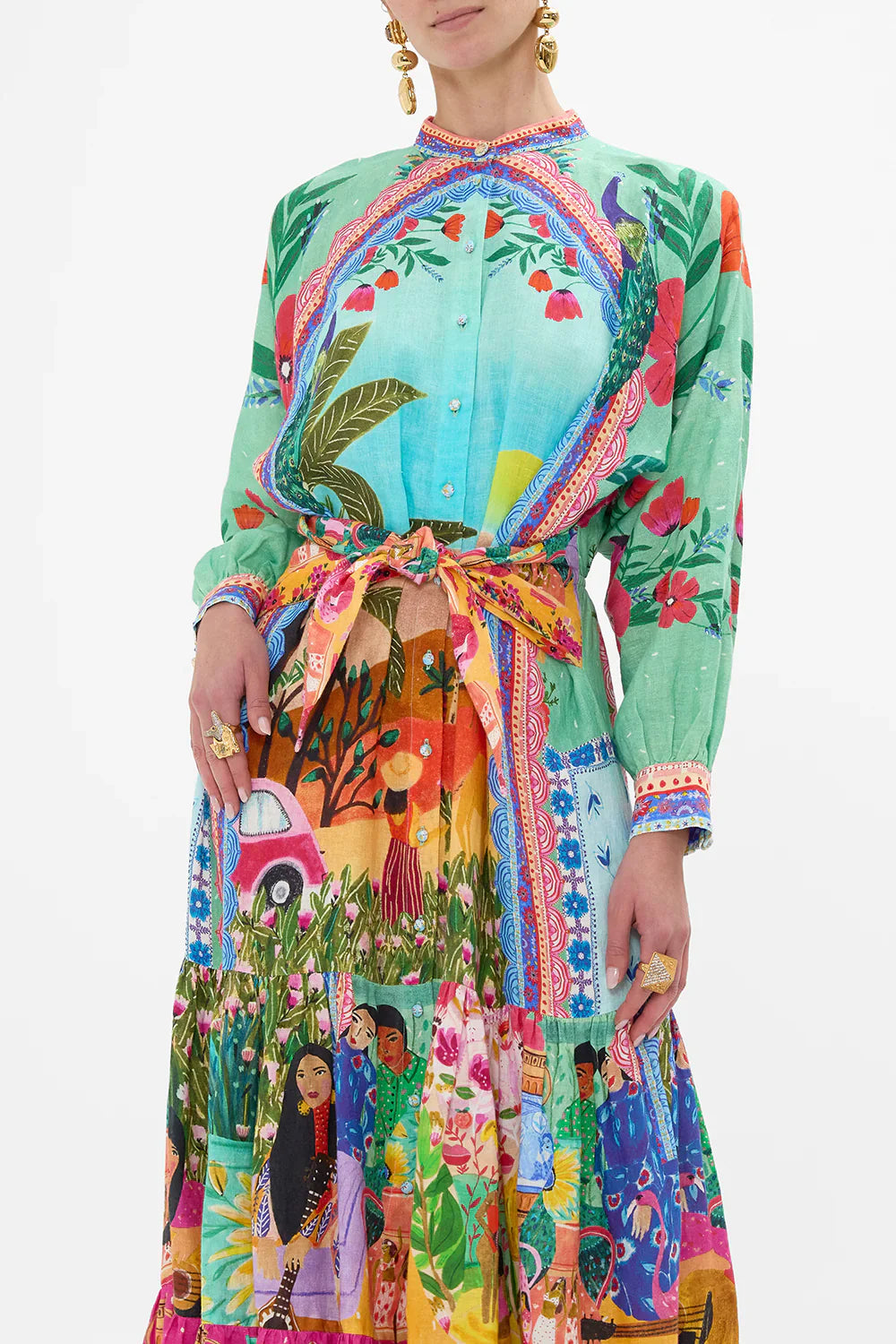 Camilla Queens of Creation Tiered Shirtdress With Wide Waist Tie **