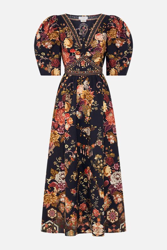 Camilla Stitched in Time PUFF SLEEVE LONG DRESS WITH HARDWARE **