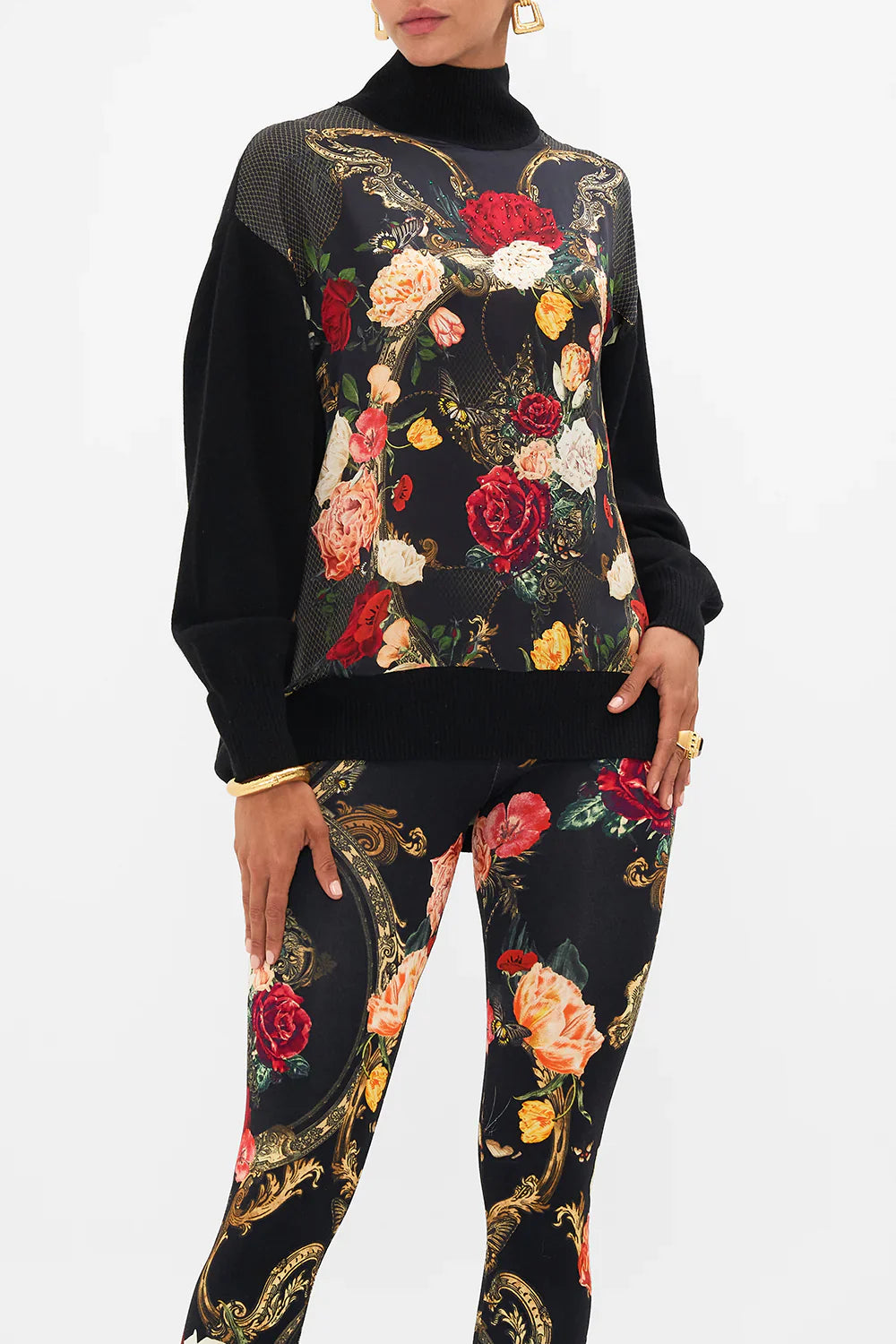 Camilla Magic in the Manuscripts Silk Front Turtle Neck Knit **