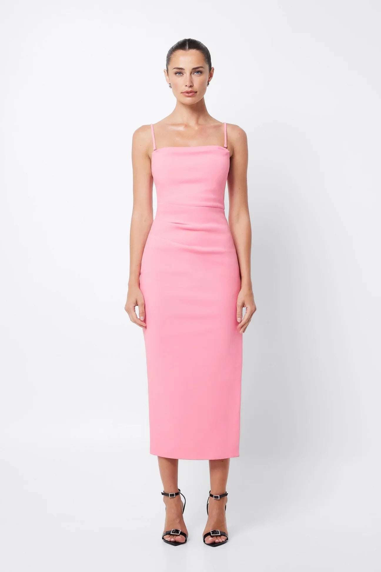 Mossman Revere Draped Midi Dress in Pink