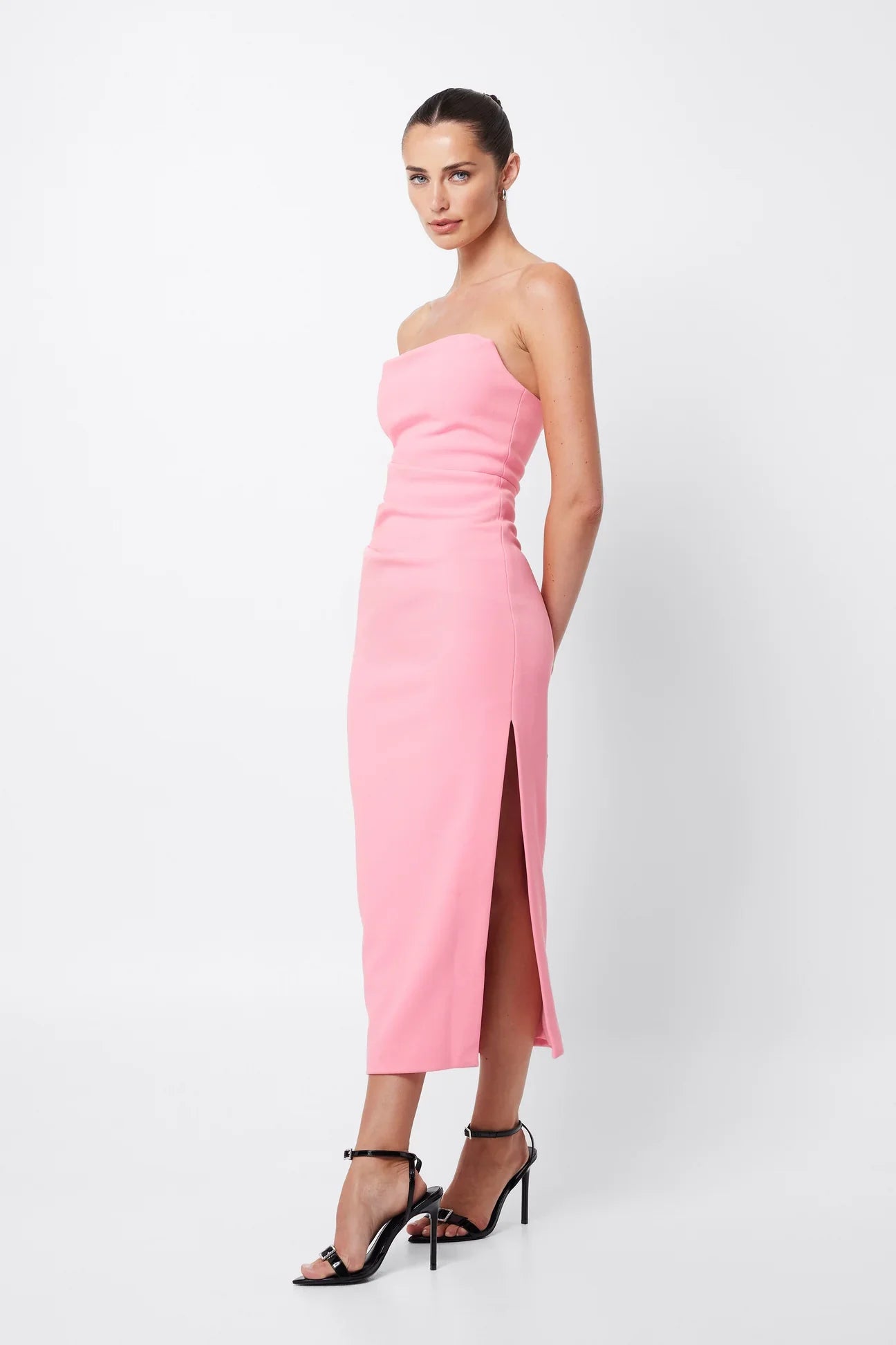 Mossman Revere Draped Midi Dress in Pink
