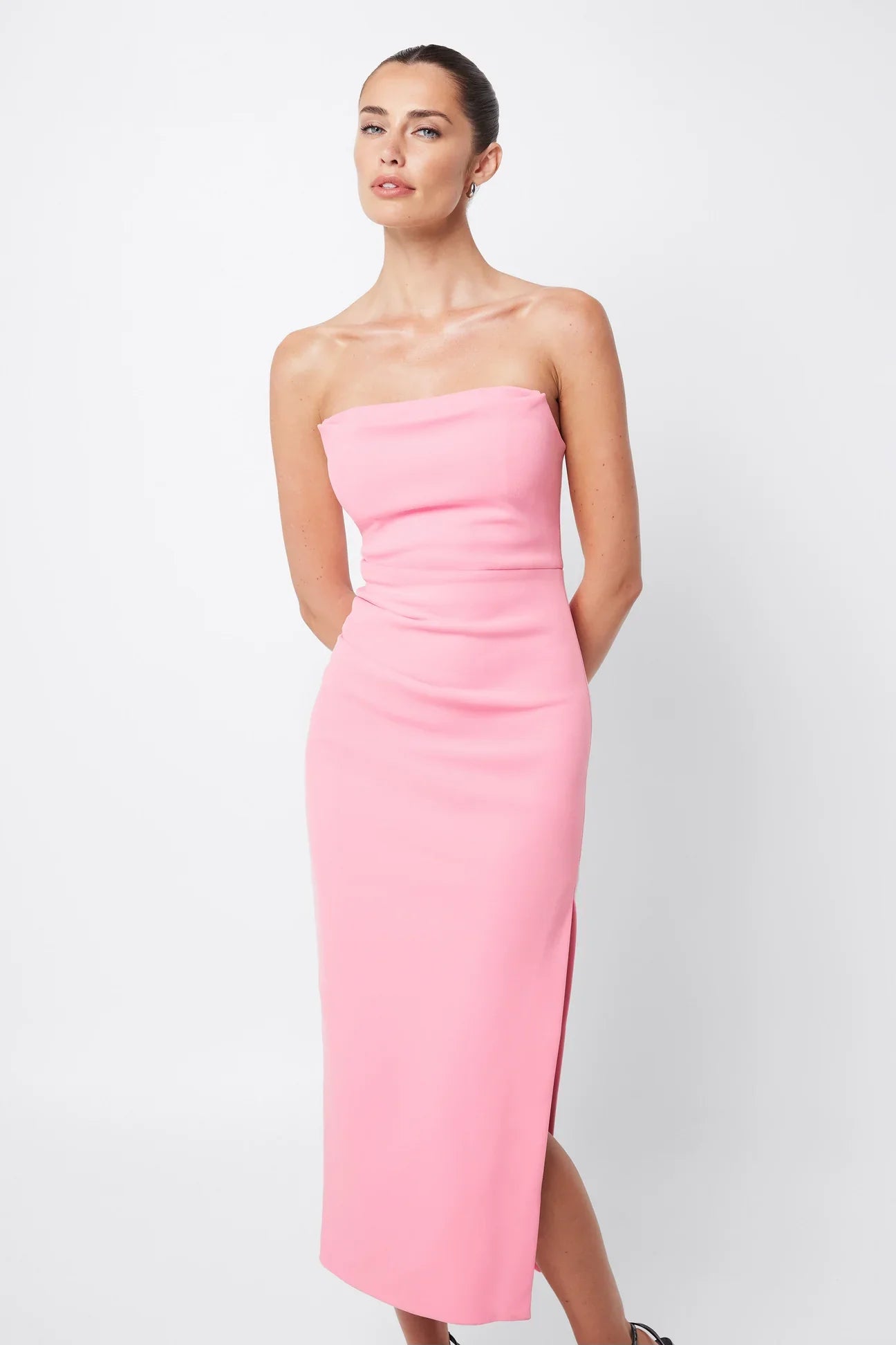 Mossman Revere Draped Midi Dress in Pink
