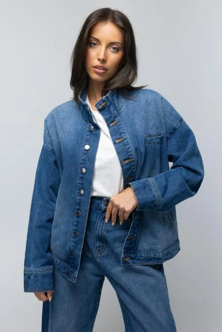 Two Fold Napa Funnel Neck Jacket in Deep Vintage Blue