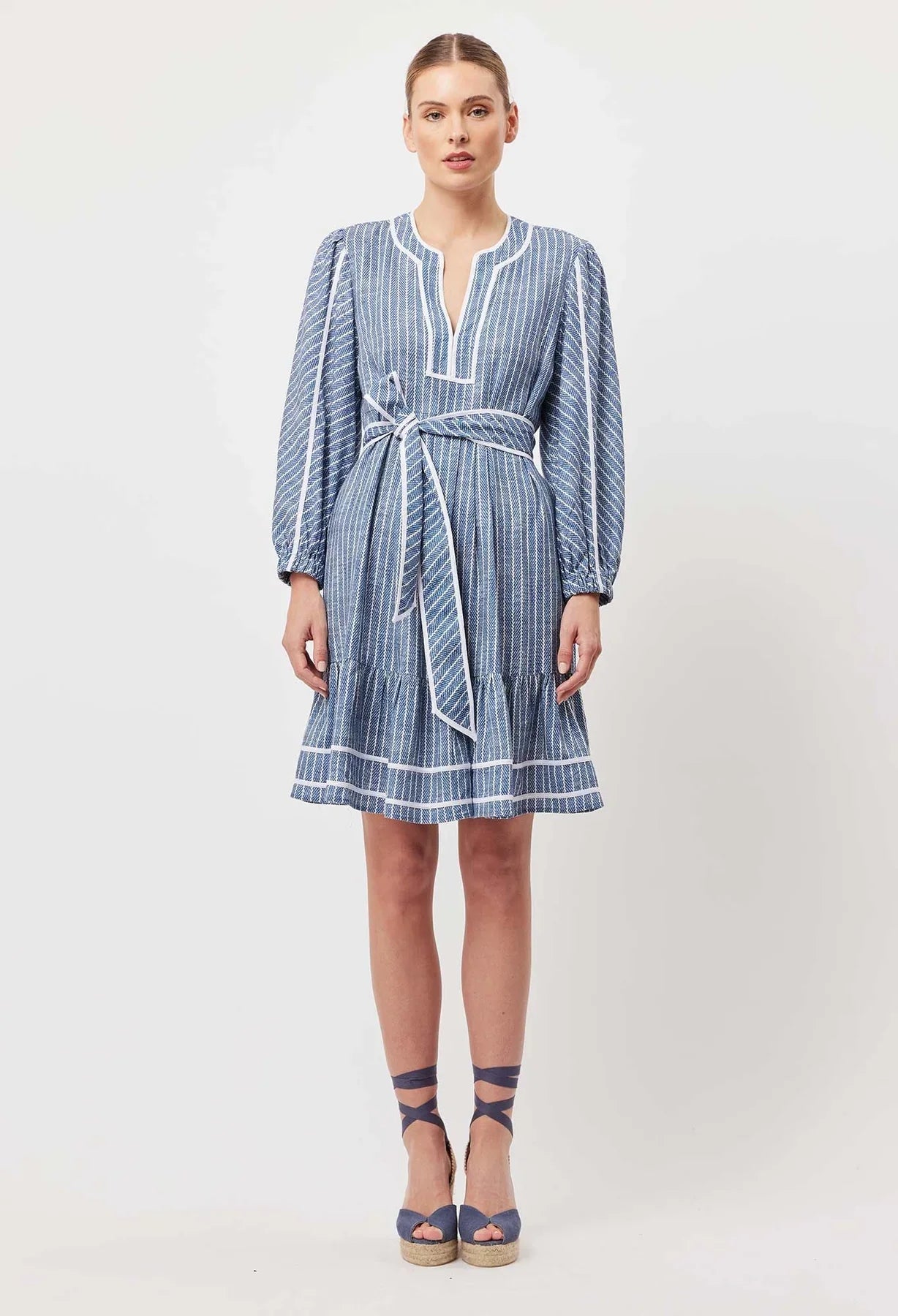 Once Was Antigua Linen Viscose Dress in Del Mar Stripe