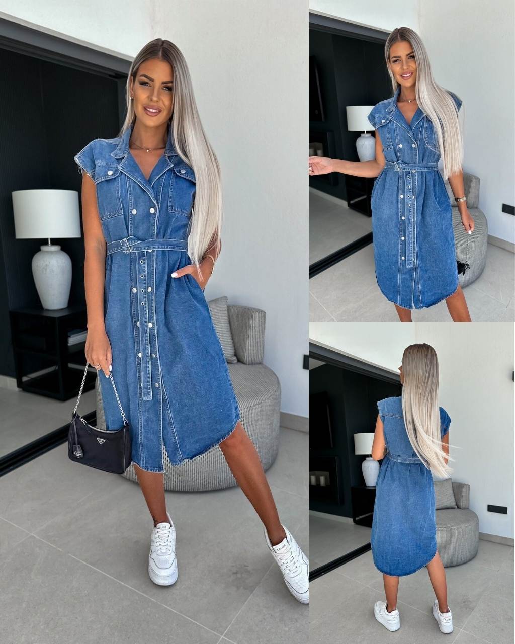 Simply Violet Belted Denim Midi Dress