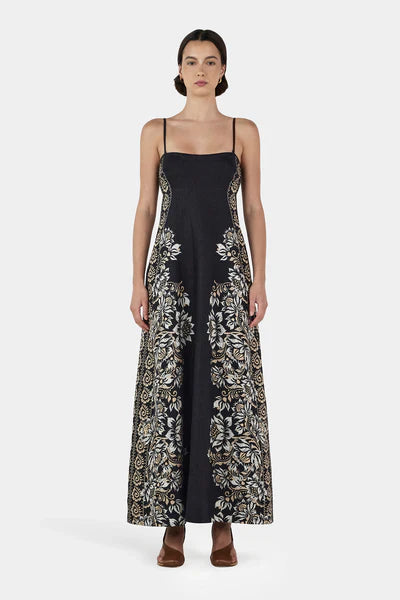 Hansen & Gretel Alida Linen Maxi Dress - Midnight Bells Beach