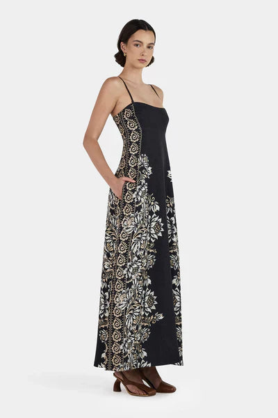 Hansen & Gretel Alida Linen Maxi Dress - Midnight Bells Beach