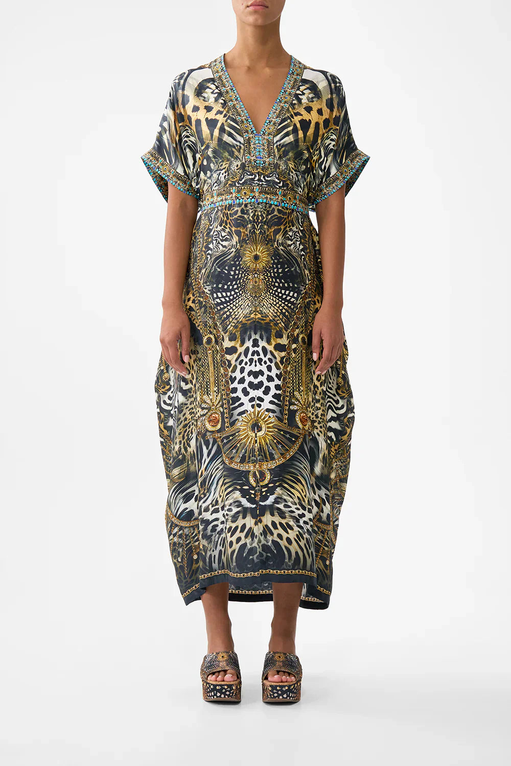 Camilla Feline Folklore Short Sleeve Kaftan with Tie Waist