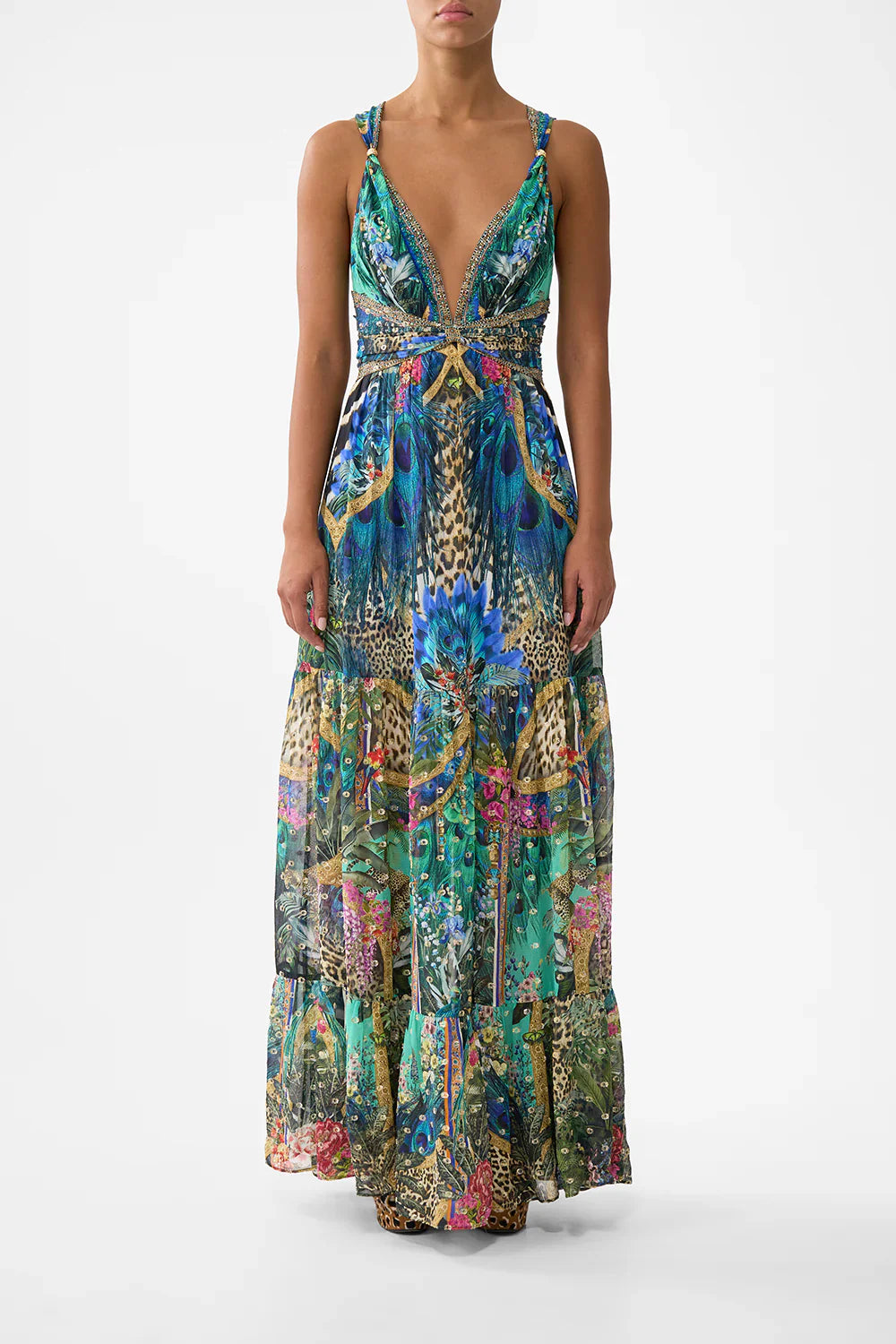 Camilla Animal Alchemy Bead Strap Gathered Panel Dress