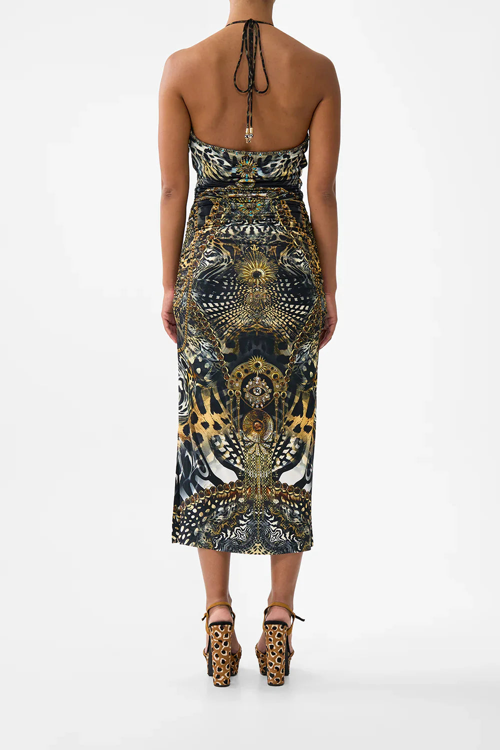 Camilla Feline Folklore Cut Out Sleeveless Jersey Halter Neck Dress