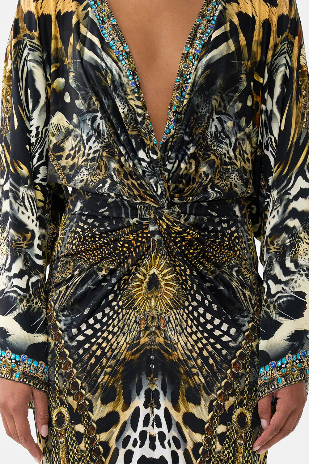 Camilla Feline Folklore Long Split Front Twist Dress