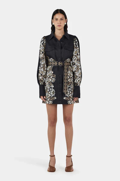 Hansen & Gretel Constance Linen Mini Dress - Midnight Bells Beach