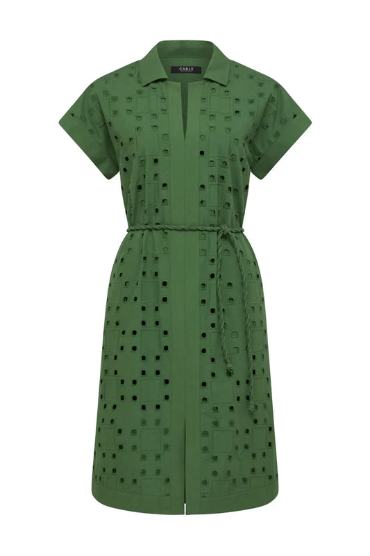 Cable Ally Embroidered Dress - Green