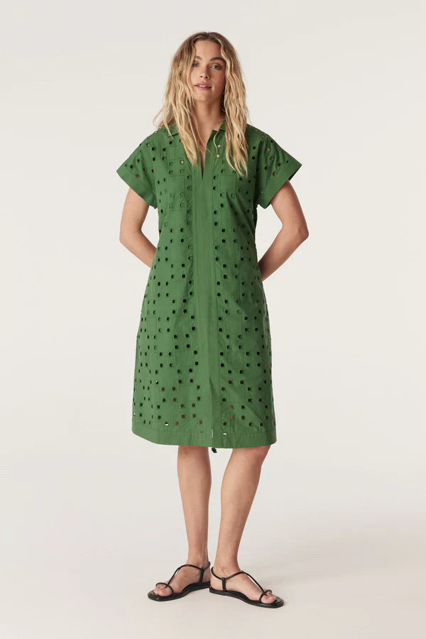 Cable Ally Embroidered Dress - Green