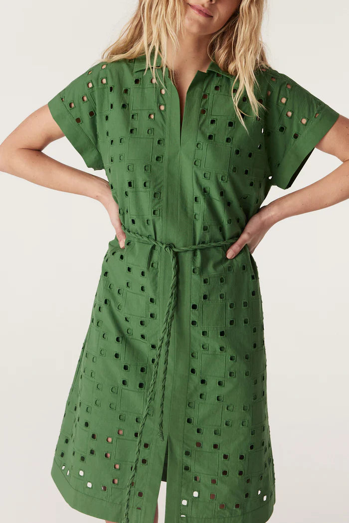 Cable Ally Embroidered Dress - Green