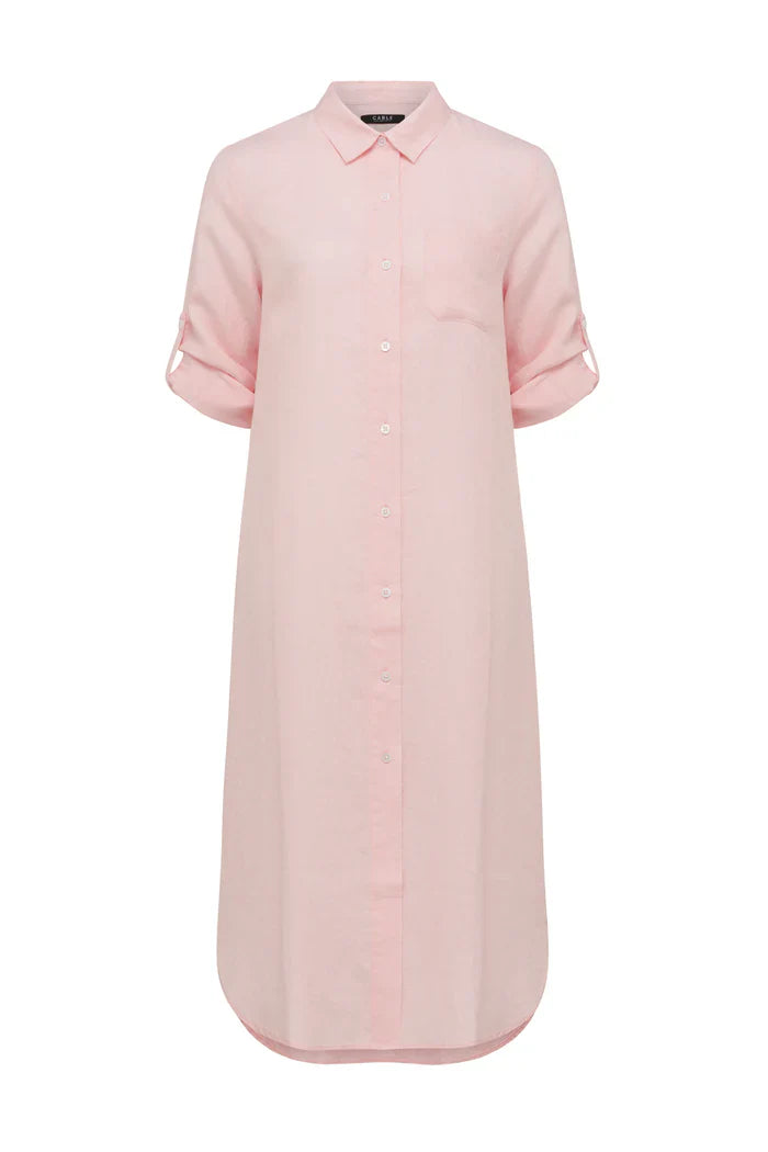 Cable Pure Linen Shirt Dress - Pink