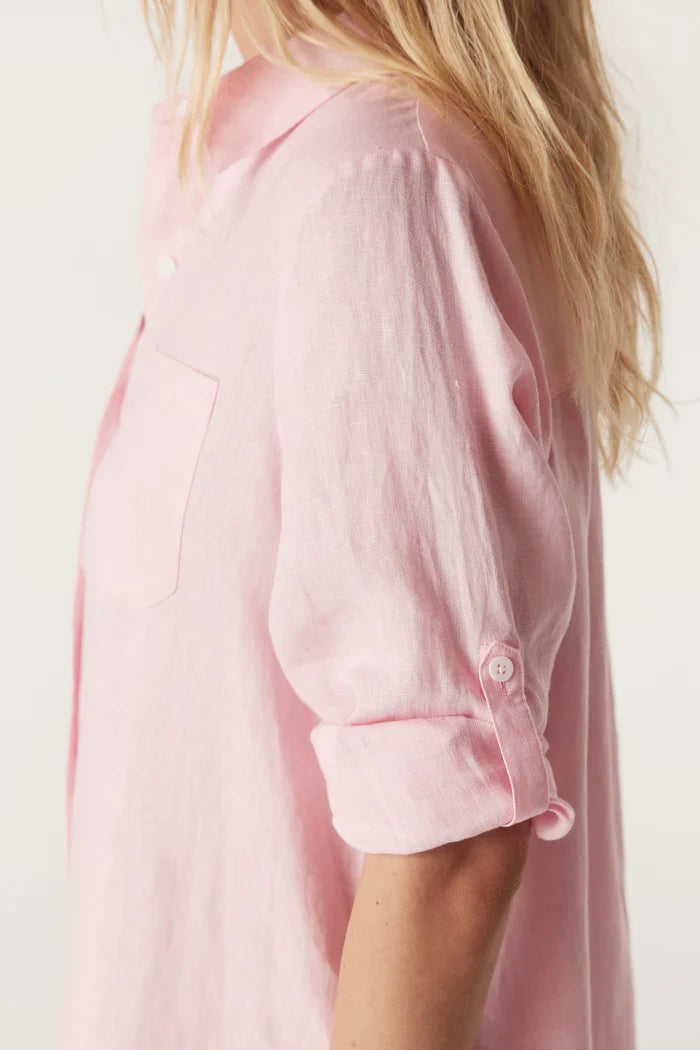 Cable Pure Linen Shirt Dress - Pink