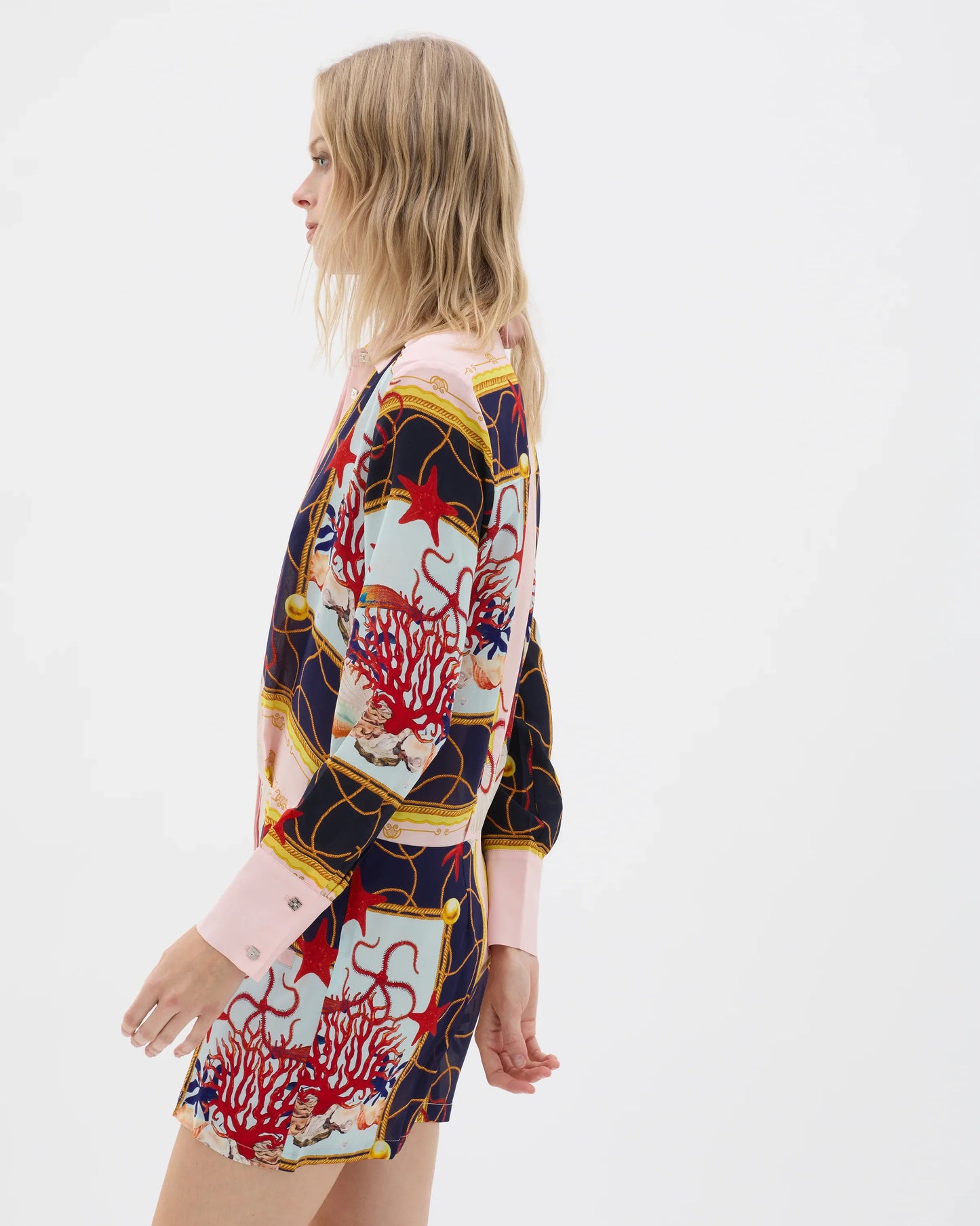 Muma World Coral Netting Relaxed Shirt Dress