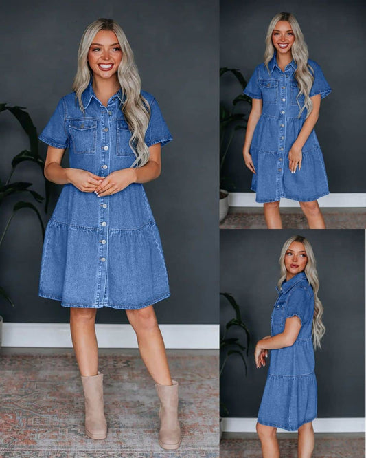 Simply Violet Puff Sleeve Denim Dress