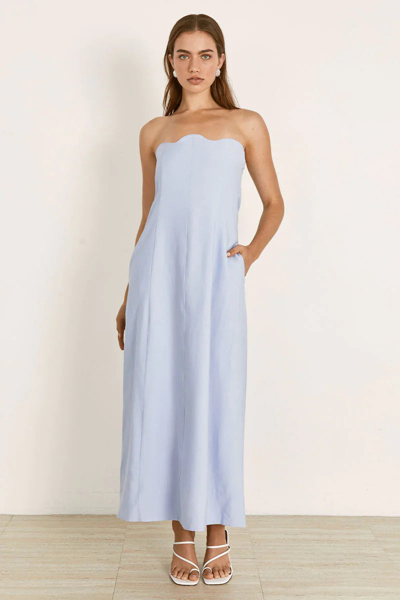 Mon Renn Oyster Midi Dress Powder - Blue